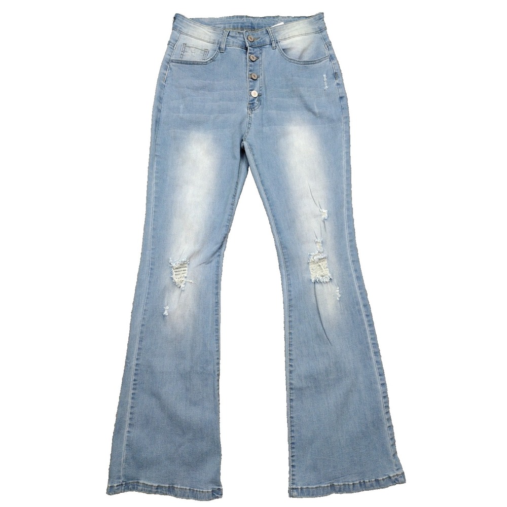 Kunmi Light Wash Blue Flare Boot-Cut Jeans Women's Size 10 Button Up Front